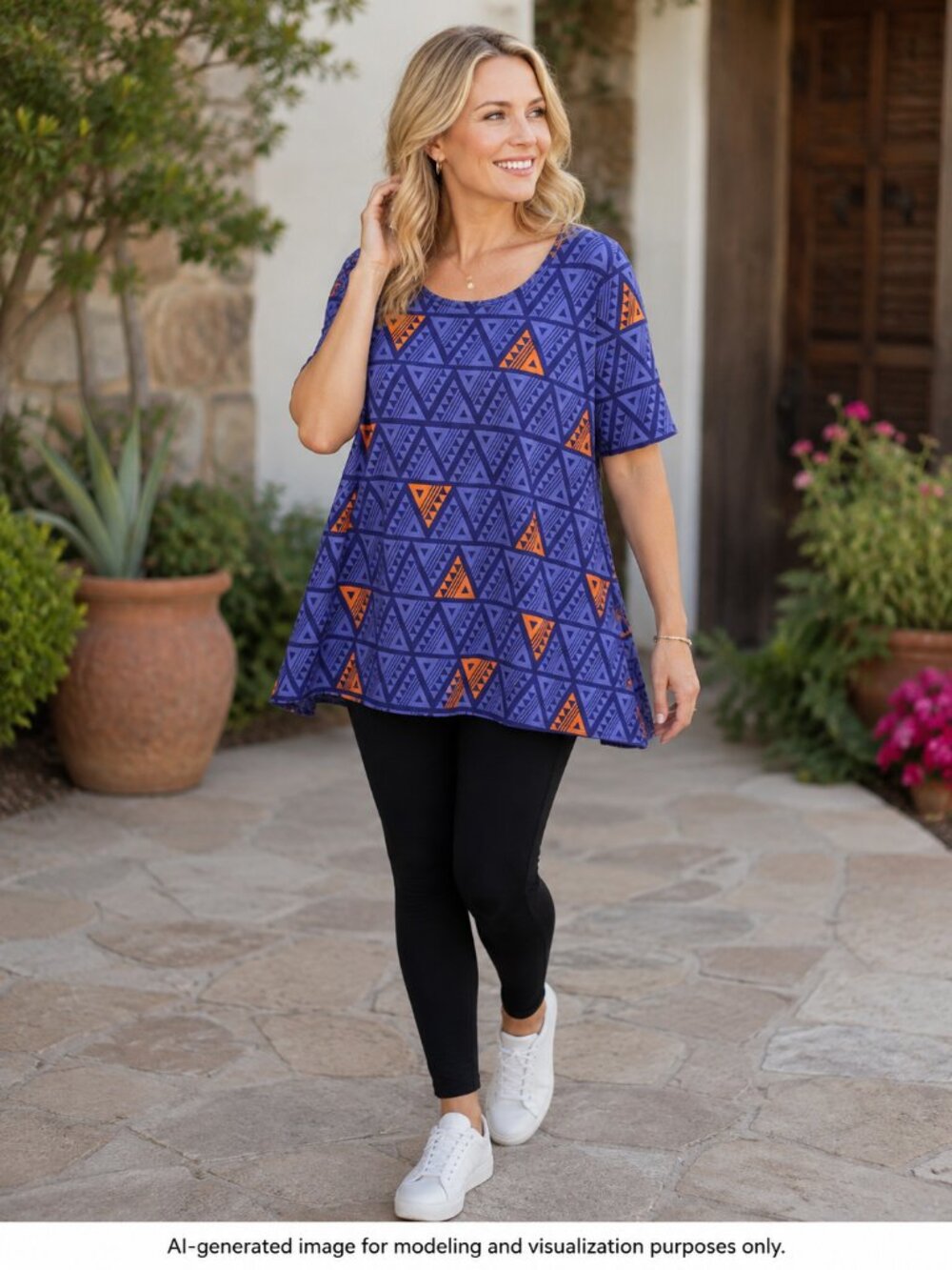 LuLaRoe Perfect T XS Blue Purple Orange Geometric Swing Top